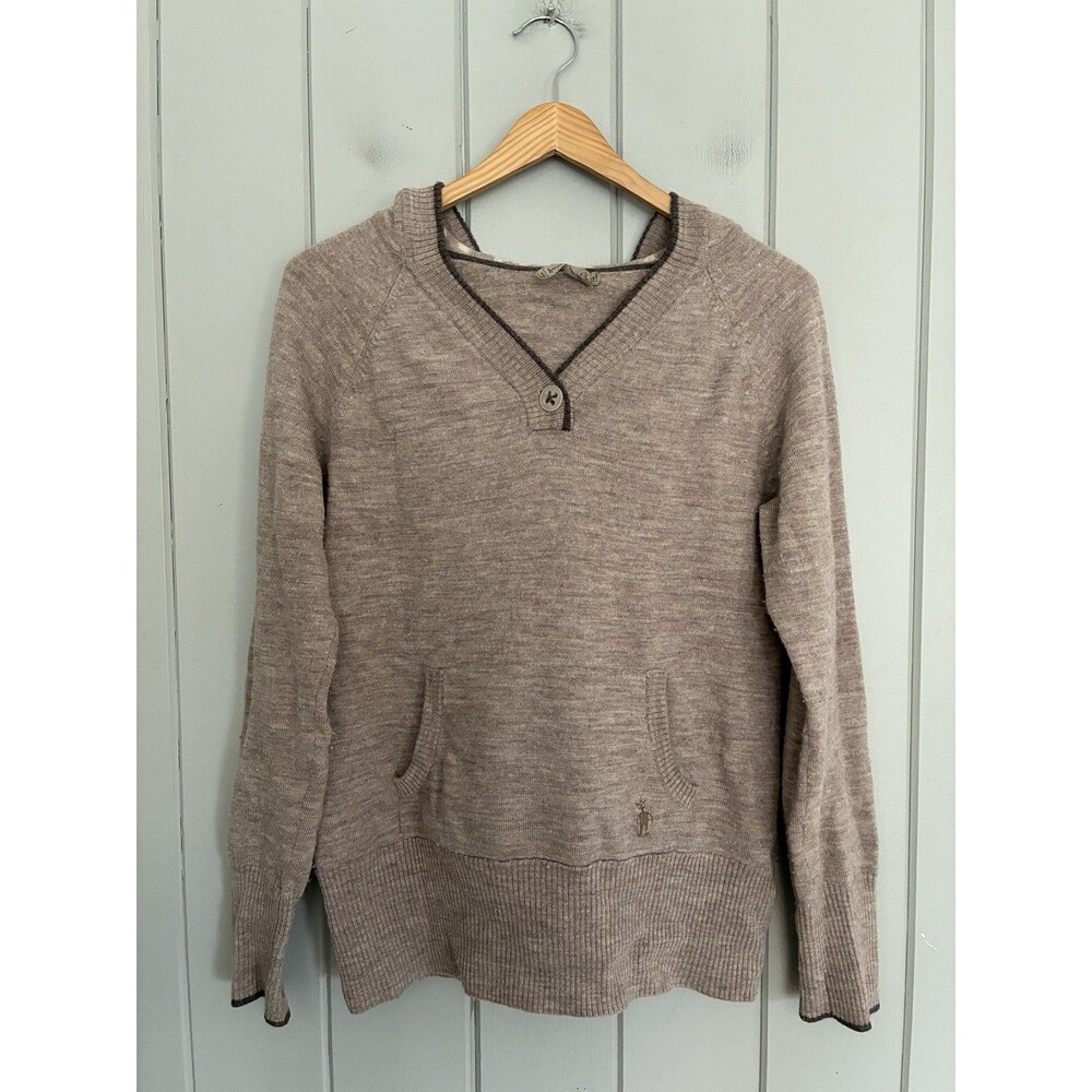 Smartwool Women’s Hooded Sweater M Medium Light Brown Merino Wool Pocket